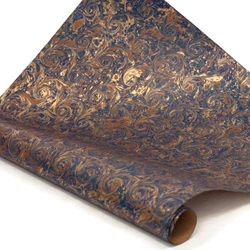 Italian Marbled Paper - CURLED STONE - Blue/Brown/Gold
