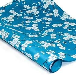Silkscreened Nepalese Lokta Paper- BLOSSOM White on Blue