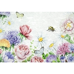Screenprinted Unryu - Decoupage Paper - PASTEL FLOWERS WITH INSECTS