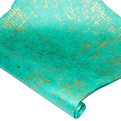 Silkscreened Nepalese Lokta Paper - Brushed - GOLD ON TURQUOISE