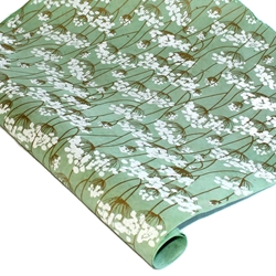 Silkscreened Nepalese Lokta Paper - Flowering Twigs - WHITE ON MINT