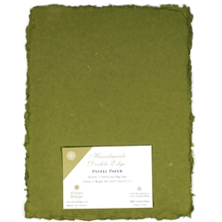 5x7 Sage green handmade paper, recycled, deckle edge
