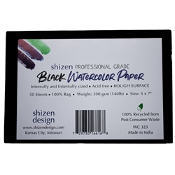 Shizen Black Watercolor Paper - 5 inch x 7 inch, Cold Press/Rough, 50 Sheet Pkg