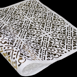 Metallic Screenprinted Unryu Paper - Ornate Square - GOLD ON WHITE