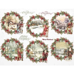 Screenprinted Unryu - Decoupage Paper - MINI CHRISTMAS WREATHS