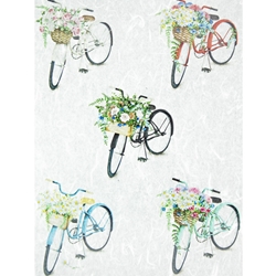 Screenprinted Unryu - Decoupage Paper - MINI BICYCLE WITH BASKETS