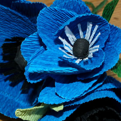 Blue Crepe Paper Flowers