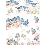 Screenprinted Unryu - Decoupage Paper - BLUE BIRDS