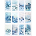 Screenprinted Unryu - Decoupage Paper - MINI SNOW SCENES BLUES