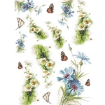 Screenprinted Unryu - Decoupage Paper - FLORAL WITH BUTTERFLIES
