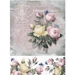 Screenprinted Unryu - Decoupage Paper - PINK AND YELLOW BOUQUET