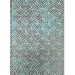Screenprinted Unryu - Large Decoupage Paper - BLUE AND GOLD SCALLOP