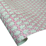 Indian Cotton Rag Block Printed Paper - PINK ELEPHANTS
