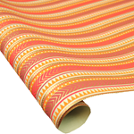 Metallic Screenprinted Indian Cotton Rag Paper - Tribal Lines - ORANGE