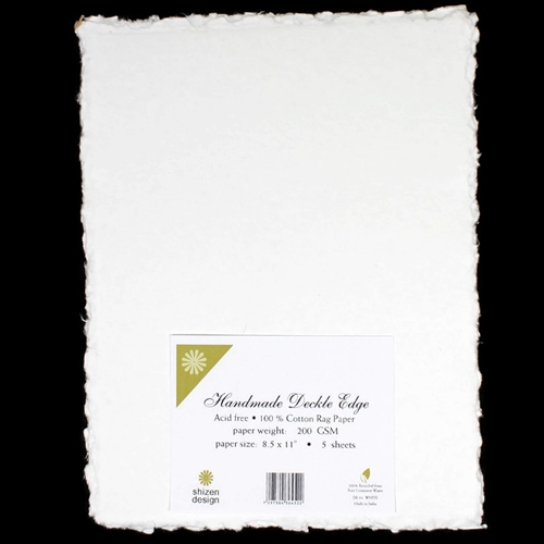 White deckle edge Handmade RECYCLED Paper — Feathers and Stone
