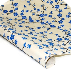 Silkscreened Nepalese Lokta Paper- BLOSSOM Blue on Natural