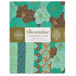 Handmade Indian Cotton Paper Pack - SCREENPRINTED - COCOA AND TEAL