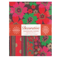 Handmade Indian Cotton Paper Pack - SCREENPRINTED - BROWN/RED