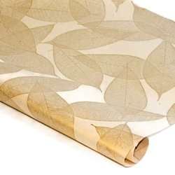Screenprinted Mulberry Paper - Golden Leaves - CREAM