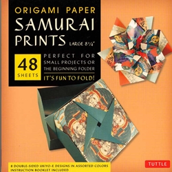 Finally, an origami kit for beginners and experts alike. The large, 8.25 inch sheets make easy folding for beginners as they follow the included instructions. The specialty prints and solid color reverse on these papers will thrill experts with new designs and patterns for their art. The 48 sheets in this kit feature details inspired by classic Japanese Ukiyo-E paintings of Samurai warriors. On the reverse of each sheet is a solid, complimentary color. Finishing up the kit are instructions providing an introduction to basic origami folding techniques and instructions for 6 different projects.