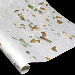 Thai Mulberry Paper with Raintree Leaves - GREEN/GOLD ON NATURAL