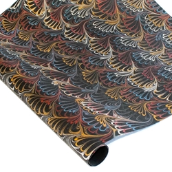 Marbled Indian Cotton Rag Paper - PEACOCK - BLUE/RED/GOLD ON BLACK