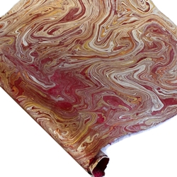 Marbled Lokta Paper - GOLD/SILVER/COPPER ON RASPBERRY