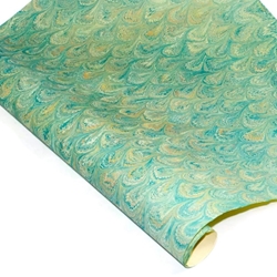 Italian Marbled Paper - PEACOCK - Teal/Yellow