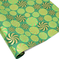 Metallic Screenprinted Indian Cotton Rag Paper - CANDY SWIRL - Greens