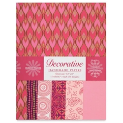Handmade Indian Cotton Paper Pack - SCREENPRINTED - ROSE AND PINK