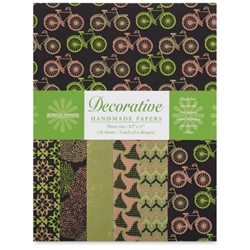 Handmade Indian Cotton Paper Pack - SCREENPRINTED - MOSS GREEN AND BLACK