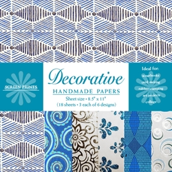 Handmade Indian Cotton Paper Pack - SCREENPRINTED - BLUE