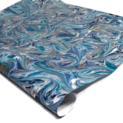 Italian Marbled Paper - FANTASY - Blue and Silver