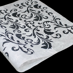 Metallic Screenprinted Unryu Paper - Leaves - SILVER ON WHITE