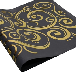 Metallic Screenprinted Unryu Paper - Swirl - GOLD ON BLACK