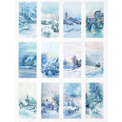 Screenprinted Unryu - Decoupage Paper - MINI SNOW SCENES BLUES