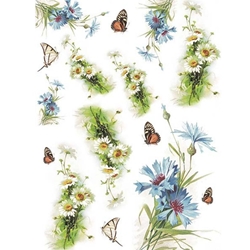 Screenprinted Unryu - Decoupage Paper - FLORAL WITH BUTTERFLIES