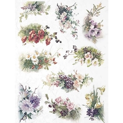 Screenprinted Unryu - Decoupage Paper - SMALL FLORAL BOUQUETS