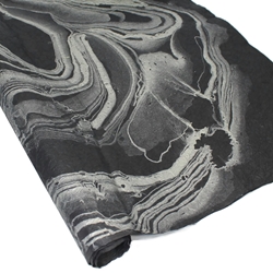 Thai Soft Marbled Paper - SILVER ON BLACK