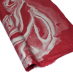 Thai Soft Marbled Paper - SILVER ON BURGUNDY