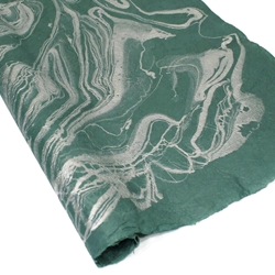 Thai Soft Marbled Paper - SILVER ON GREEN