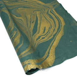 Thai Soft Marbled Paper - GOLD ON GREEN
