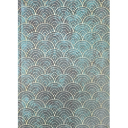 Screenprinted Unryu - Large Decoupage Paper - BLUE AND GOLD SCALLOP