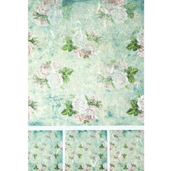 Screenprinted Unryu - Decoupage Paper - Antiques - BLUE WITH PINK ROSES