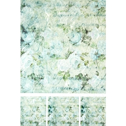 Screenprinted Unryu - Decoupage Paper - Antiques - BLUE FLOWERS AND SCRIPT