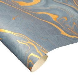 Indian Cotton Rag Marble Paper - GOLD ON CARIBBEAN BLUE