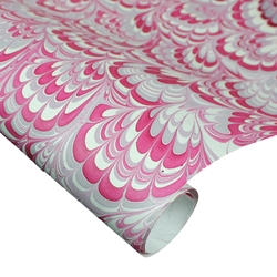 Indian Cotton Rag Marble Paper - Peacock - MAGENTA AND GREY ON WHITE