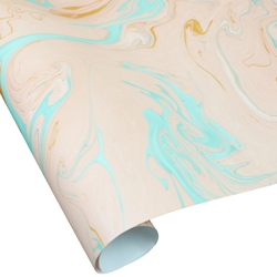 Indian Cotton Rag Marble Paper - LIGHT BLUE AND GOLD ON BLUSH PINK