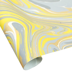 Indian Cotton Rag Marble Paper - GOLD AND SILVER ON YELLOW