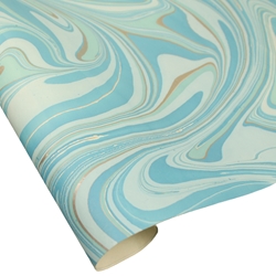 Indian Cotton Rag Marble Paper - SILVER AND AQUAMARINE ON LIGHT BLUE
